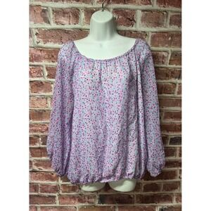 Women's KENAR Ditsy Floral Peasant Blouse Size Large